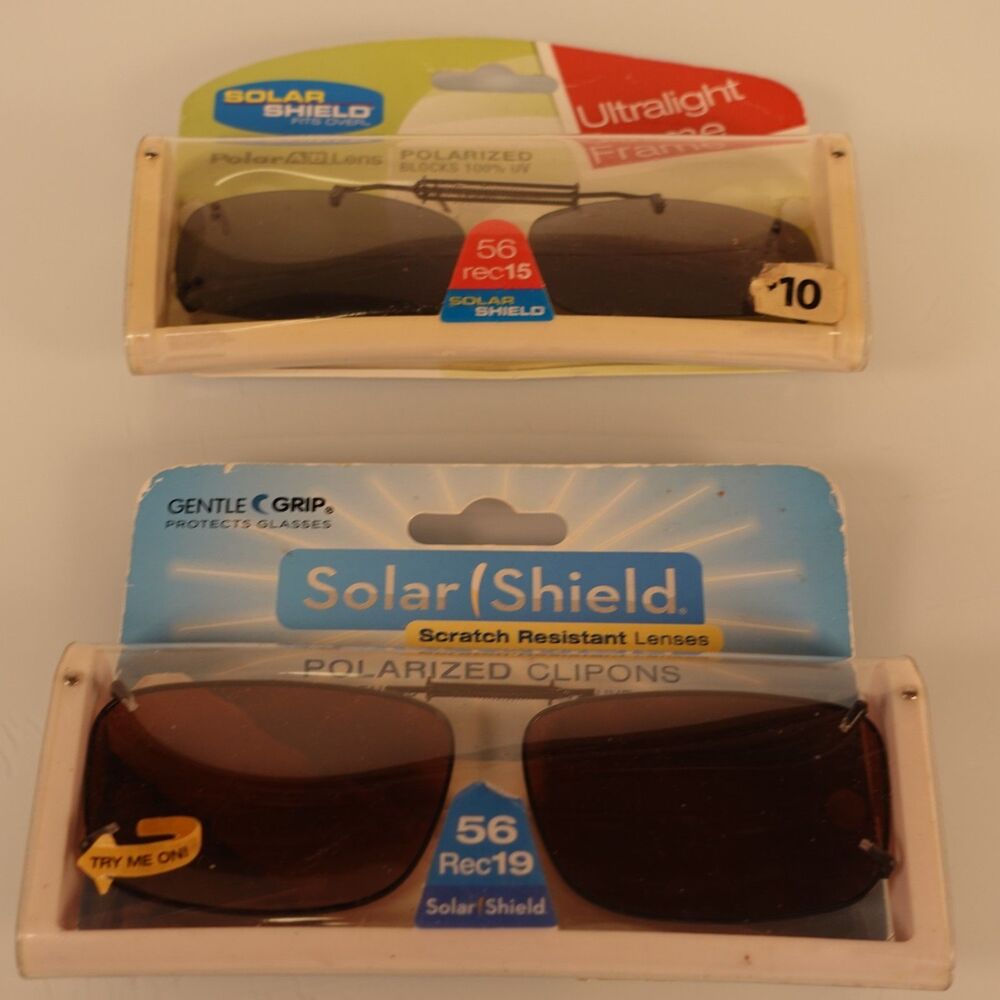 Lot of 2 Vintage Solar Shield Fits Over Glasses Polarized Clip on Sunglasses 56